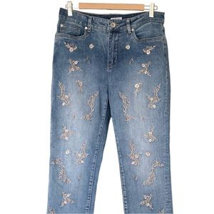 Floral Embroidered Boho Boyfriend Jeans, Size 8